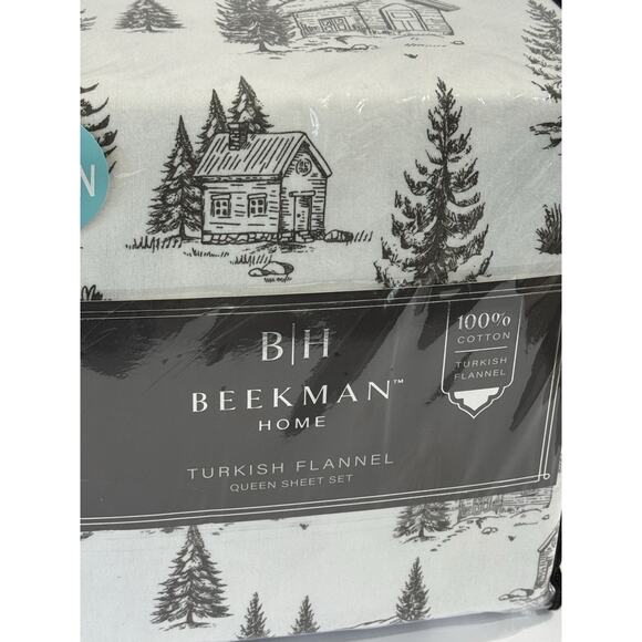 Beekman Home Christmas Tree Cabin Turkish Flannel Sheet Set QUEEN - Picture 2 of 11